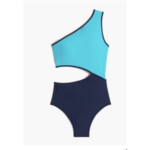 NWT J Crew Factory Swimsuit‎ Womens One Piece Cutout One Shoulder XXS Blue